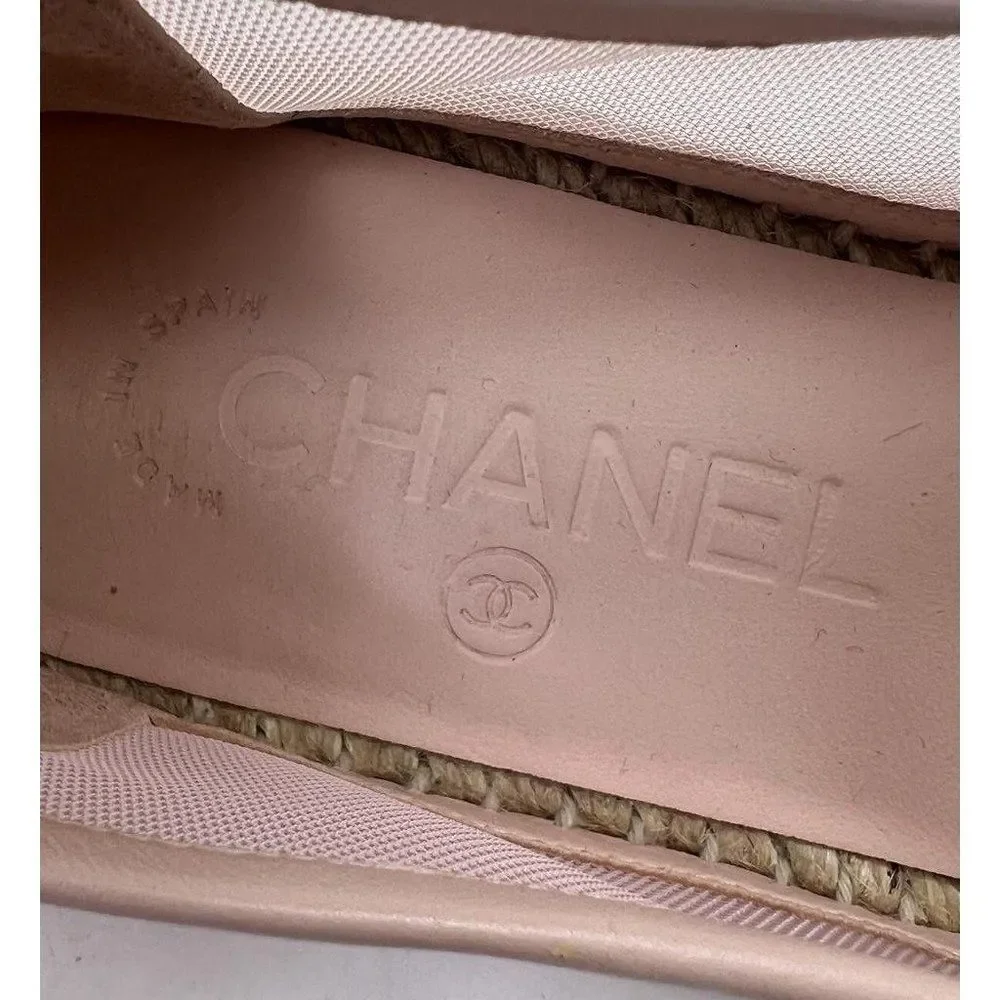 CHANEL Grosgrain Light Pink Mesh CC Logo Pink Cap Toe Flat Espadrilles Size EU37 - Picture 10 of 13